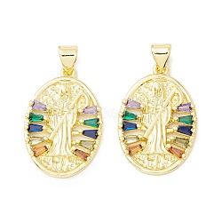 Rack Plating Brass Micro Pave Cubic Zirconia Pendants, Real 18K Gold Plated, Long-Lasting Plated, Oval with Death, Colorful, 24x16x2.5mm, Hole: 4x3mm(KK-E278-05G)