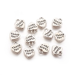 Tibetan Style Alloy Charms, Heart with Thank You, Cadmium Free & Lead Free, Antique Silver, 12x10x2mm, Hole: 2mm(TIBEP-A124227-AS-LF)