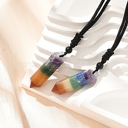 Chakra Double Terminal Pointed Bullet Shaped Stone Pendant Necklaces, Black Nylon Cord Necklaces, 27.36 inch(69.5cm)(NJEW-Z060-01)