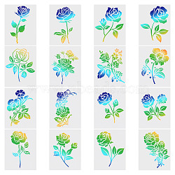 16Pcs 16 Styles PET Plastic Drawing Painting Stencils Templates, Rectangle, Rose Pattern, 197x147x0.2mm, 1pc/style(AJEW-WH0165-27B)