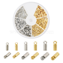 240Pcs 6 Style Brass Cord End, End Caps, Column, for Round Cord, Platinum & Golden, 6~8x2~3mm, Hole: 1~1.6mm, Inner Diameter: 1.5~2.2mm, 40Pcs/style(KK-TA0001-28)
