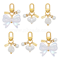 6Pcs 3 Styles ABS Imitation Pearl & Acrylic Pendant Decorations, with Alloy Swivel Clasps, Golden, 45~65mm, 2pcs/style(HJEW-WR00015)