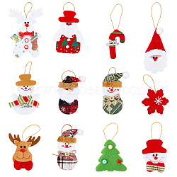 12pcs 12 styles Christmas Velvet Pendant Decorations with Bell, for Christmas Tree Hanging Decoration, Mixed Shapes, Mixed Color, 144~165mm, Pendant: 107~140x73~98x15~26mm, 1pc/style(FIND-FH0007-54)