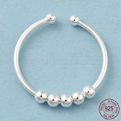 925 Sterling Silver Open Cuff Rings, Rotating Beaded Ring for Calming Worry, Silver, US Size 9 1/2(19.3mm)(RJEW-P091-01A-S)