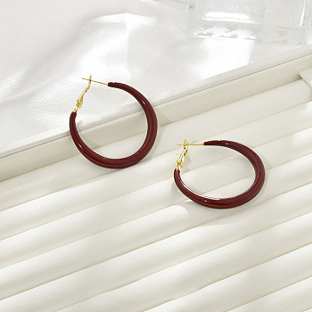 Brass Ring Hoop Earrings, with Enamel, Real 22K Gold Plated, 43x4.5mm