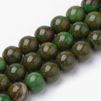 Natural Picture Jasper Beads Strands, Dyed, Round, Green, 6mm, Hole: 1mm, about 70pcs/strand, 15.7 inch(39.87cm)