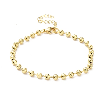 Rack Plating Brass Ball Chain Bracelets for Women, Long-Lasting Plated, Lead Free & Cadmium Free, Real 18K Gold Plated, 7-1/4 inch(18.5cm), Bead: 4mm