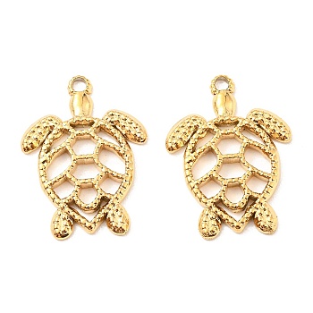 Vacuum Plating 304 Stainless Steel Pendant, Hollow, Tortoise Charm, Golden, 22x16x2mm, Hole: 1.6mm