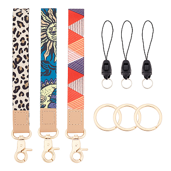 3 Sets 3 Colors PU Leather Mobile Straps, with Polyester Cord and Plastic Findings, Alloy Clasp, Key Rings, Mixed Color, 21x2cm, 1 set/color