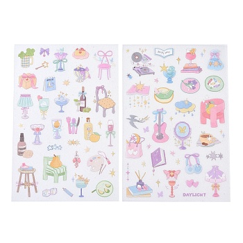 2Pcs 2 Styles PET Self-Adhesive Stickers, for Party Decorative Presents, Food, 218x125x0.8mm, Sticker: 7~40x9~29mm, 1pc/style