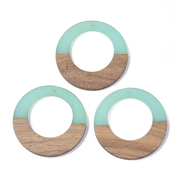 Resin & Walnut Wood Pendants, Ring, Turquoise, 49x4mm, Hole: 2mm