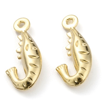 Brass Pendants, Long-Lasting Plated, Shrimp, Real 24K Gold Plated, 15.5x6.5x2.5mm, Hole: 1mm
