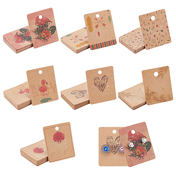 140Pcs 7 Style Paper Jewelry Display Cards, for Hanging Earring Display, Rectangle, BurlyWood, 5x4x0.03cm, Hole: 5.3mm, 20pcs/style