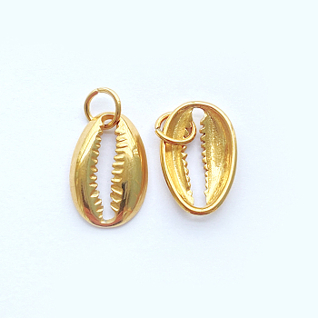 304 Stainless Steel Pendants, with Jump Ring, Cowrie Shell, Golden, 18.7x12.5x3mm, Hole: 4mm
