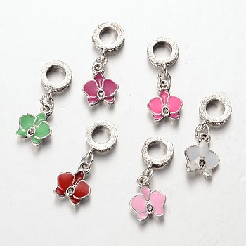 Antique Silver Plated Alloy Enamel European Dangle Charms, Large Hole  Flower Beads, Mixed Color, 27mm, Hole: 5mm