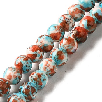 Synthetic Turquoise Dyed Beads Strands, Round, Orange Red, 7~8x7~8mm, Hole: 1mm, about 50pcs/strand, 14.29~14.65''(36.3~37.2cm)