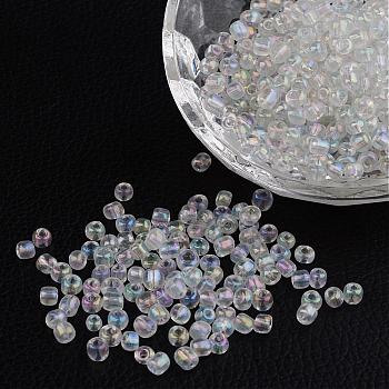 6/0 Transparent Rainbow Colours Round Glass Seed Beads, Clear, Size: about 4mm in diameter, hole:1.5mm, about 495pcs/50g