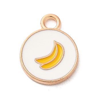 Alloy Enamel Pendants, Light Gold, Fruit, Flat Round, Banana, 17x13x1.8mm, Hole: 2.5mm