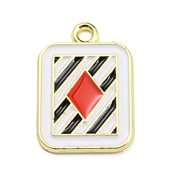 Alloy Enamel Pendants, Golden, Rectangle with Playing Card Charm, Diamond, 20x14x1.5mm, Hole: 1.6~1.8mm