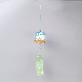 Japanese Glass Half Round Wind Chimes, Paper Blessing Hanging Pendant, for Garden Patio Balcony Decoration, Rabbit, 385mm