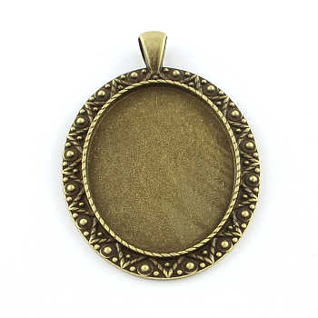 Tibetan Style Oval Alloy Big Pendant Cabochon Settings, Cadmium Free & Nickel Free & Lead Free, Antique Bronze, Tray: 40x30mm, 59x40x3mm, Hole: 7x4mm, about 81pcs/1000g