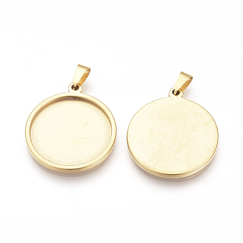 304 Stainless Steel Pendant Cabochon Settings, Flat Round, Golden, Tray: 24.5mm, 32x28x2mm, Hole: 8x4mm