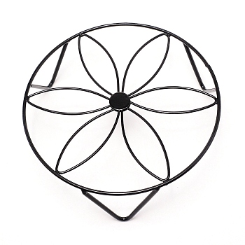 Flat Round with Flower Pattern Iron Display Decorations, for Garden Plant Supports, Black, 240x70mm