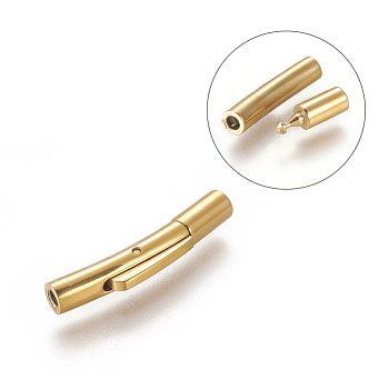 Frosted Column 304 Stainless Steel Bayonet Necklace Clasps, Ion Plating (IP), Golden, 25~25.5x4.5~5x4mm, Hole: 1.8~2mm