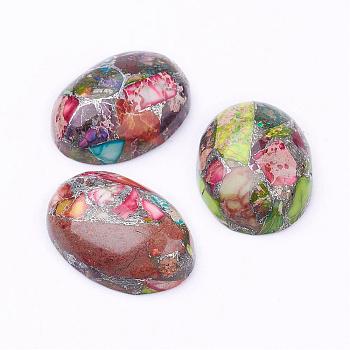 Synthetic Regalite/Imperial Jasper/Sea Sediment Jasper Cabochons, Dyed, Oval, Colorful, 24.5~25x18x7~8mm