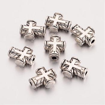 Tibetan Style Zinc Alloy Beads, Cross, Antique Silver, 10x8x3mm, Hole: 2mm, about 1235pcs/1000g