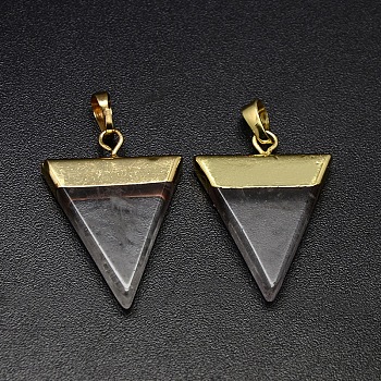 Natural Quartz Crystal Pendants, Rock Crystal Pendants, with Golden Tone Brass Findings, Triangle, 30~35x23~28x5mm, Hole: 8x5mm