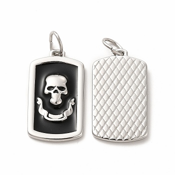 304 Stainless Steel Pendants, with Enamel and Jump Rings, Rectangle with Skull, Stainless Steel Color, 28.5x16x3mm, Hole: 3.8x6mm
