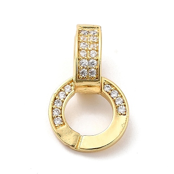Rack Plating Brass Micro Pave Clear Cubic Zirconia Fold Over Clasps, Long-Lasting Plated, Lead Free & Cadmium Free, Flat Round, Real 18K Gold Plated, 20x12x12mm, Hole: 6x5.3mm