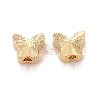 Rack Plating Eco-friendly Brass Beads, Lead Free & Cadmium Free, Long-Lasting Plated, Textured, Butterfly, Real 24K Gold Plated, 5x5.5x3mm, Hole: 1mm
