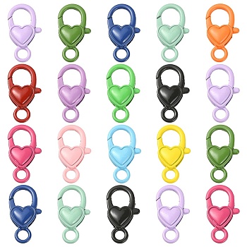 20Pcs Spray Painted Eco-Friendly Alloy Lobster Claw Clasps, Cadmium Free & Nickel Free & Lead Free, Heart, Mixed Color, 27x15x6.5mm, Hole: 4mm