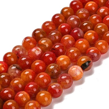 Natural Agate Beads Strands, Round, Dyed & Heated, Orange Red, 10~10.5mm, Hole: 1.4mm, about 38pcs/strand, 15.08~15.20''(38.3~38.6cm)
