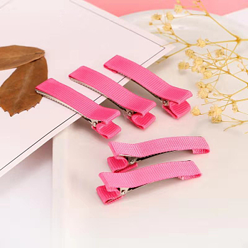 Alloy Alligator Hair Clip, with Wrap Cloth, Hair Accessories for Girls, Rectangle, Hot Pink, 48x8mm, about 95~100pcs/bag