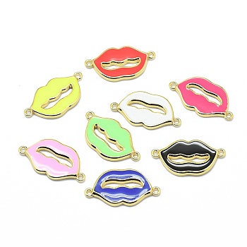 Brass Enamel Links, Long-Lasting Plated, Lips, Real 18K Gold, Mixed Color, 12x23x1.5mm, Hole: 1.2mm
