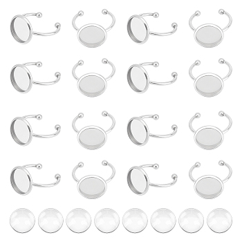 DIY Blank Dome Finger Ring Making Kit, Including 304 Stainless Steel Cuff Finger Rings Components, Glass Cabochons, Stainless Steel Color, Inner Diameter: 17.9mm, 60Pcs/box