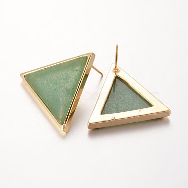 Triangle Brass Green Aventurine Stud Earrings(EJEW-O072-01C)-2