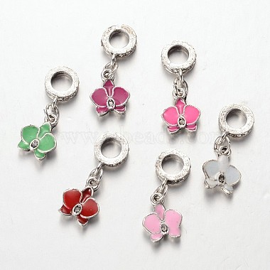 Mixed Color Flower Alloy Rhinestone+Enamel Dangle Charms