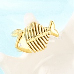 304 Stainless Steel Micro Pave Cubic Zirconia Open Cuff Rings for Women, Fish, Golden, 15x24mm, US Size 8 1/4(18.3mm)(RJEW-K316-04G)