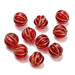 Glass Beads, Golden Metal Enlaced, Pumpkin, Red,  8x8mm, Hole: 1mm(X-GLAA-C044-03G)