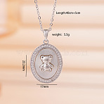 Brass Micro Pave Clear Cubic Zirconia with Natural White Shell Pendant 304 Stainless Steel Cable Chain Necklaces for Women, Stainless Steel Color, Bear, 15.75 inch(40cm), pendant: 23.2x17mm(WGAF233-02)