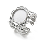 304 Stainless Steel Cuff Ring Components, Round Bezel Pad Ring Setting, Stainless Steel Color, 18mm,18mm, Tray Size: 12mm(SA-CBA37BC-18C-P)