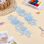 1 Pair Polyester Embroidery Sequin Costume Accessories, Sewing Craft Decoration, Flower, Light Cyan, 240x85x1.5~3mm(DIY-LP0004-45)