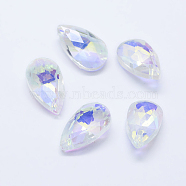 Faceted Glass Pendants, teardrop, White, 15x9.5x5.5mm, Hole: 1mm(X-GLAA-F069-S-A06)