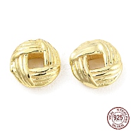 925 Sterling Silverr Beads, Textured Flat Round, Real 18K Gold Plated, 5x5x2mm, Hole: 1.4mm(STER-Q190-10G)