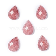 Natural Strawberry Quartz Cabochons, Faceted Teardrop, 12.5~13x8.5~9x4.5~5mm(G-G0001-B03)