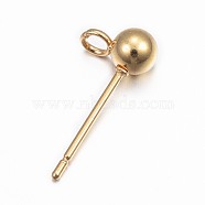 304 Stainless Steel Stud Earring Findings, with Loop, Round, Real 24K Gold Plated, 15x7x4mm, Hole: 1.7mm, Pin: 0.8mm(X-STAS-G137-17G)